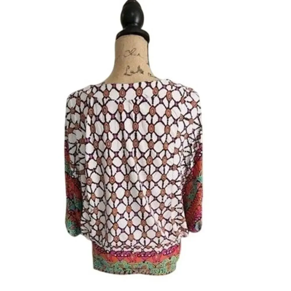 Trina Turk Geometric Mosaic Print Kimono Sleeve V-Neck Mini Dress Swim Multi XS